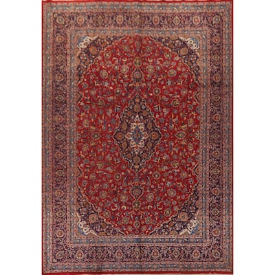 Traditional Mashad Persian Vintage Rug Handmade Floral Wool Carpet - 9'7"x 13'1"