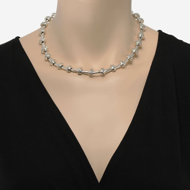 Charles Krypell Sterling Silver and 14K White Gold Collar Necklace - 17