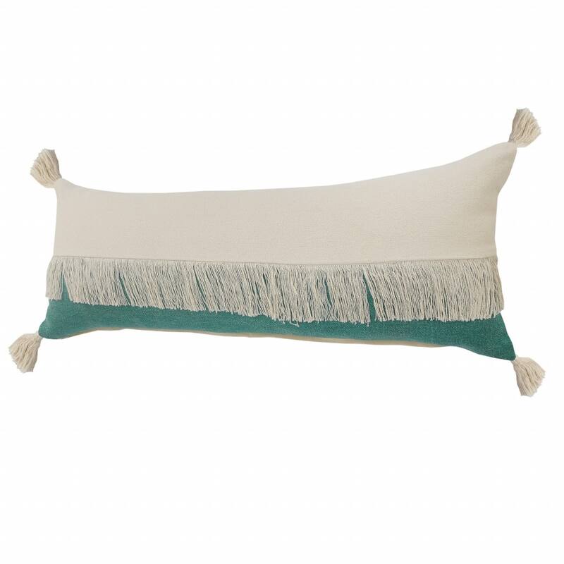 HomeRoots 14" X 36" Emerald Green And Off-White 100% Cotton Zippered Pillow