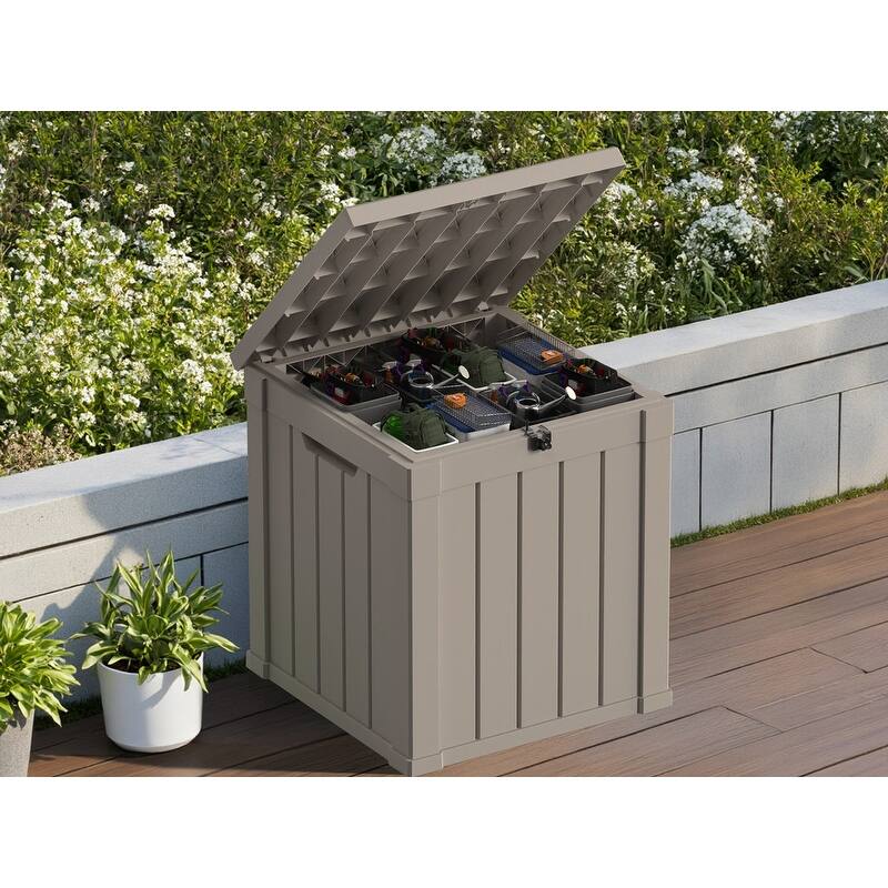50GAL Deck Box with Lockable Lid -Weatherproof Rattan-Grain Resin Storage, Easy Assembly