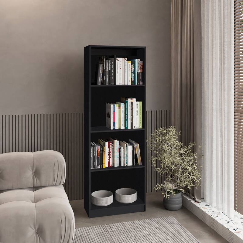 Bear Flat Bookcase with Open Storage and 4 Shelves - Black