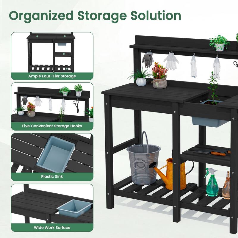 HDPE Patio Outdoor Potting Table, Versatile Gardening Planting Workbench