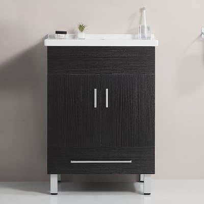 24-inch Double Doors With Drawers Black Bathroom Cabinet With Ceramic Sink