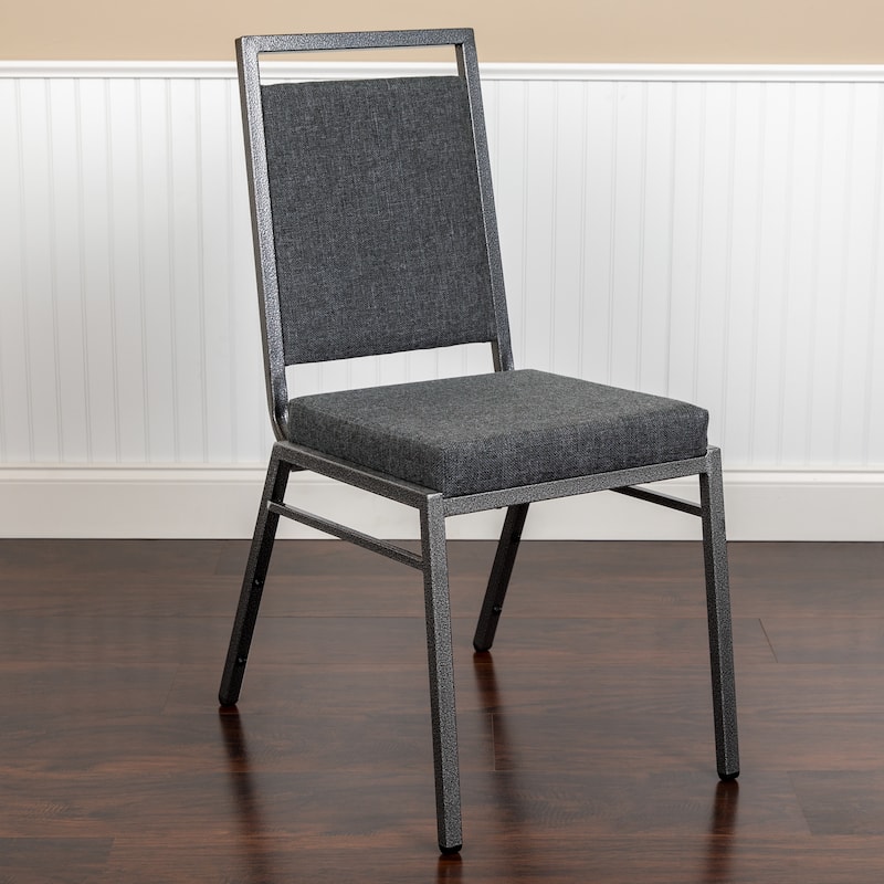 2 Pack Square Back Stacking Banquet Chair with Silvervein Frame - Dark Gray Fabric/Silver Vein Frame