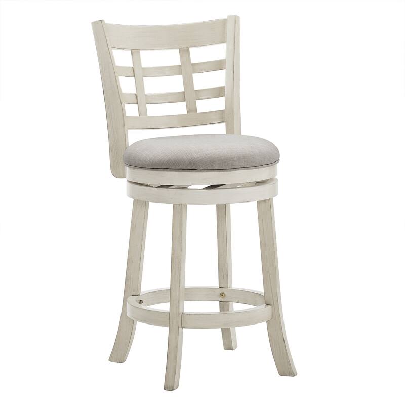 Verona Swivel High Back Counter Height Stool by iNSPIRE Q Classic - Antique White Finish-Grey Linen-Window Back
