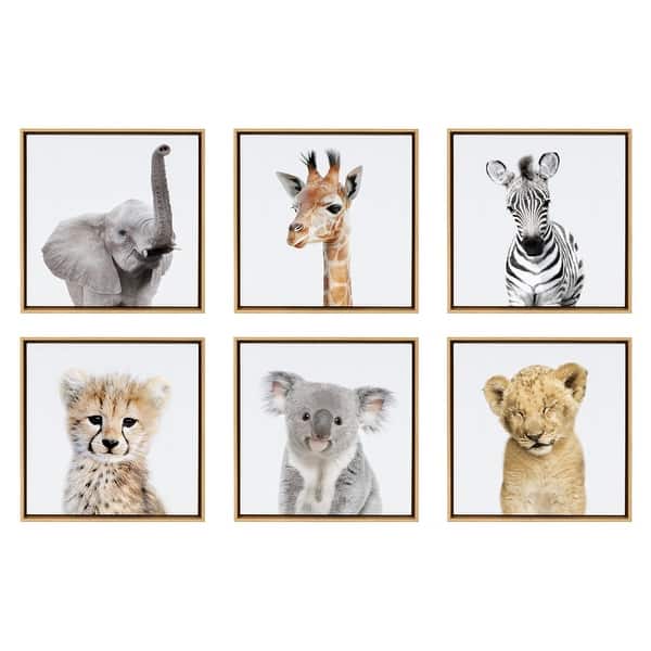 slide 2 of 12, Kate and Laurel Sylvie Safari Animal Framed Canvas by Amy Peterson 6 Piece 13x13 - Plastic - Natural