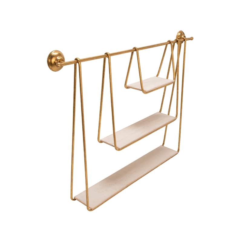 Sagebrook Home Metal 3-tier Hanging Wall Shelf - 39" x 5" x 29" - Gold White