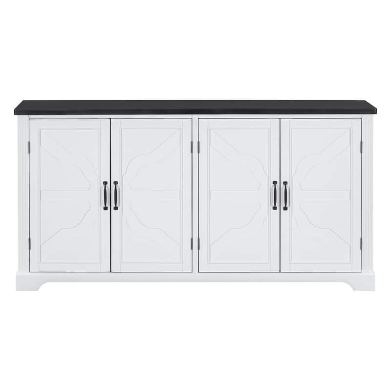 Rustic Wooden Sideboard - Pine Doors & Legs, 4 Metal Handles - Hallway, Entryway, Living or Dining Room - Black White