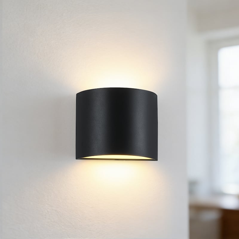 16Watt Damp Rated LED Wall Sconce Light - 7 in. W - Black