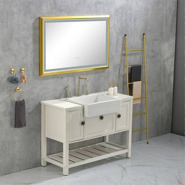 42 in. W x24 in. H Gold Framed LED Mirror AntiFog Dimmable Wall Mount