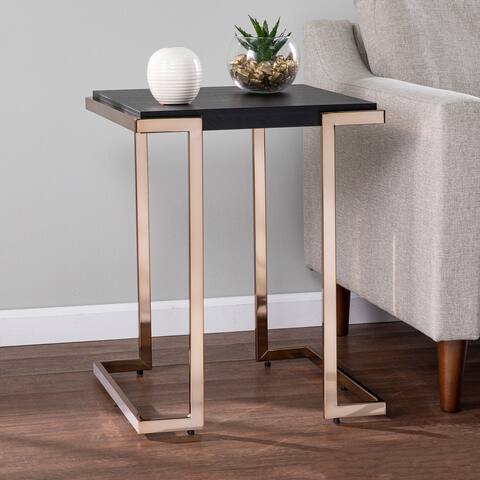 Transitional Black Fabric Side Table