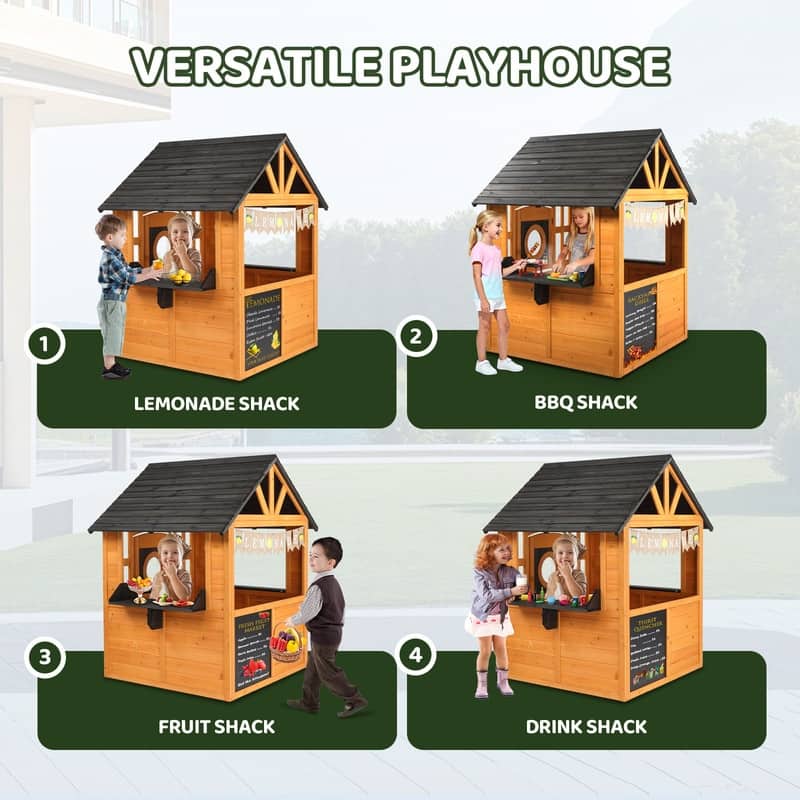 Kids Wooden Outdoor Playhouse with Lemonade Stand, Split Door for Kids Ages 3-8 - N/A