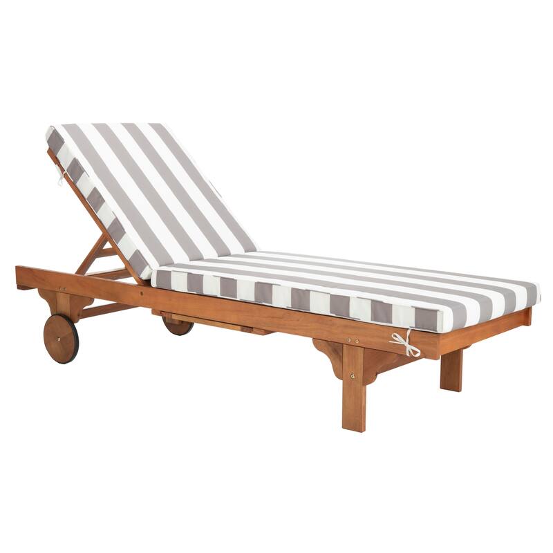 SAFAVIEH Outdoor Aubrie Adjustable Chaise Lounge Chair with Wheel.