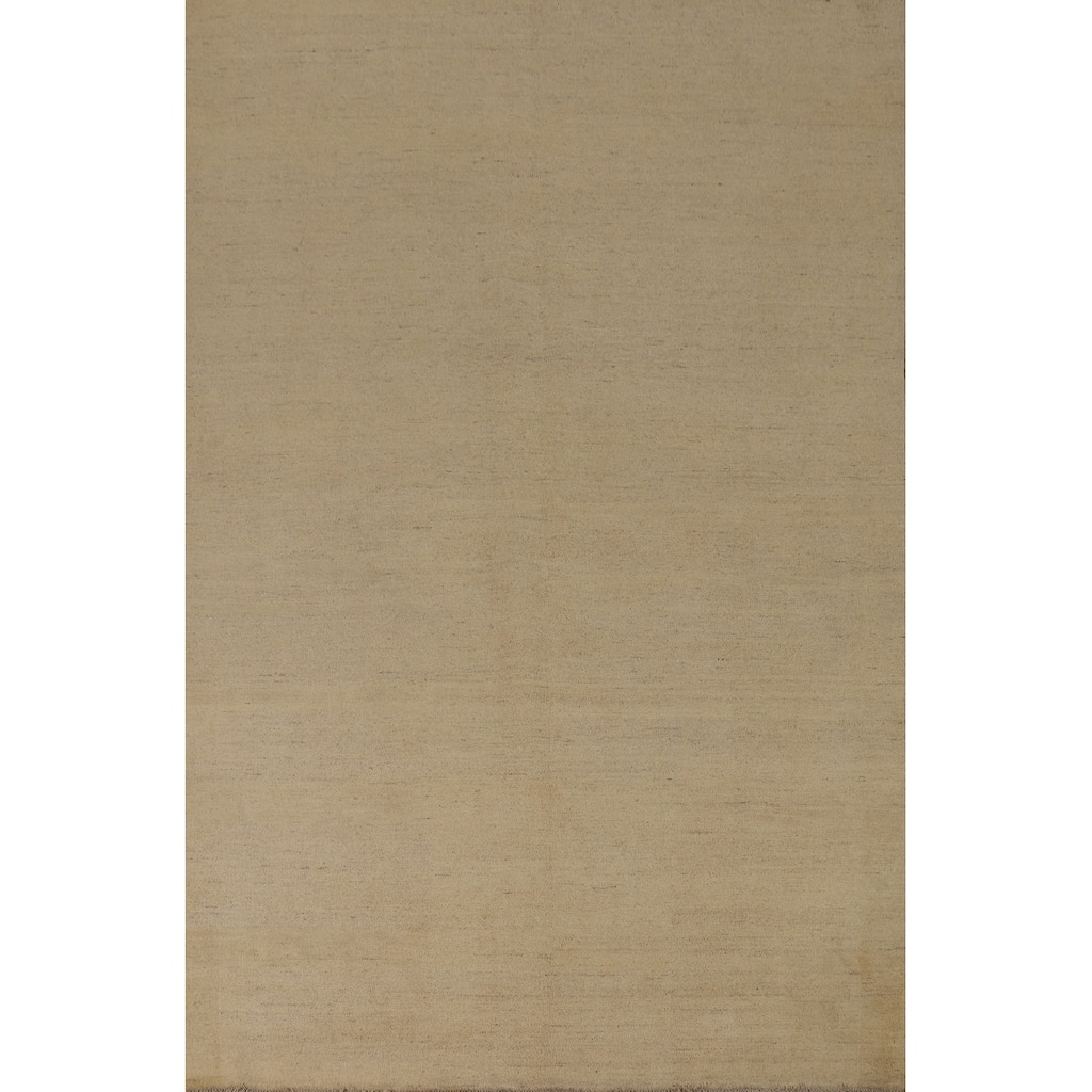 Modern Gabbeh Oriental Area Rug Handmade Beige Solid Wool Carpet - 6'5"x 9'8"