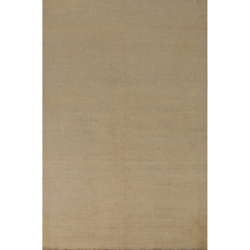 Modern Gabbeh Oriental Area Rug Handmade Beige Solid Wool Carpet - 6'5"x 9'8"