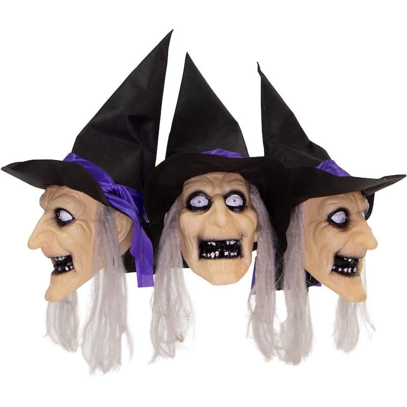 Haunted Hill Farm 3-Piece Witch Lawn Stakes with Flashing Eyes and Spooky Sounds, Outdoor Halloween Decoration, Battery Operated