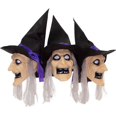 Haunted Hill Farm 3-Piece Witch Lawn Stakes with Flashing Eyes and Spooky Sounds, Outdoor Halloween Decoration, Battery Operated