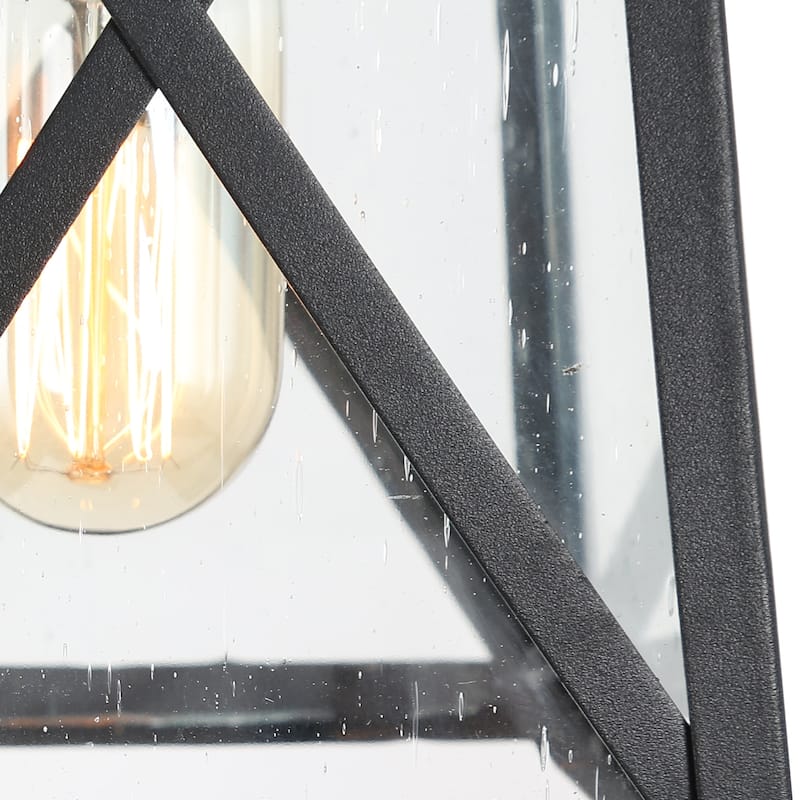 Bern 1-Light Black Lantern Outdoor Light Hanging Pendant with Seeded Glass for Porch - L 5.5"x W 4.5"x H 70"
