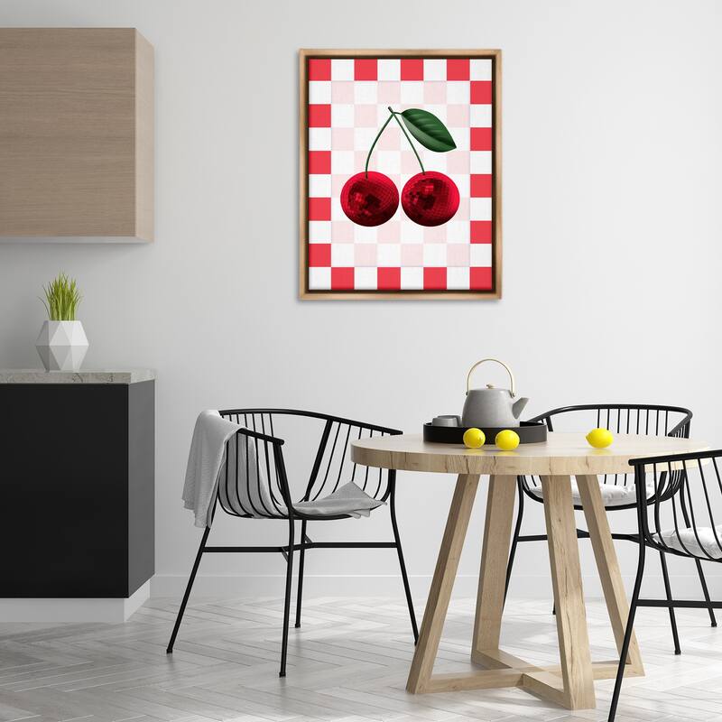 Stupell Disco Cherries on Checkered Framed Floater Canvas Wall Art Design By Marcus Prime