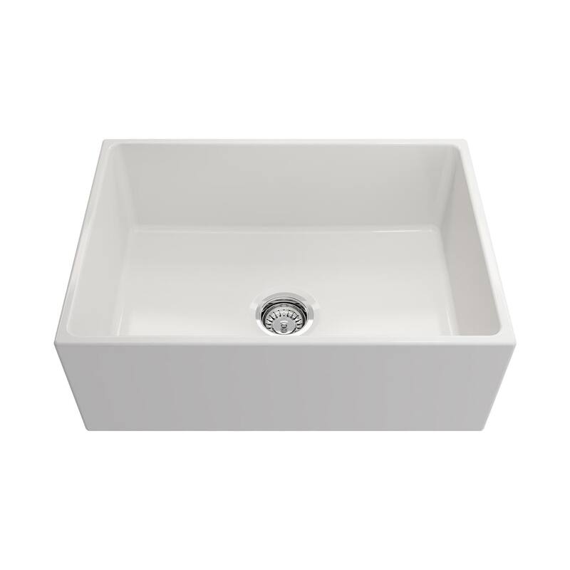 27"x19" Crestwood Farmhouse Sink, White Fireclay Kitchen sink, Single Bowl Apron Front, Plain Farm sink - 27"x19" - Galaxy White