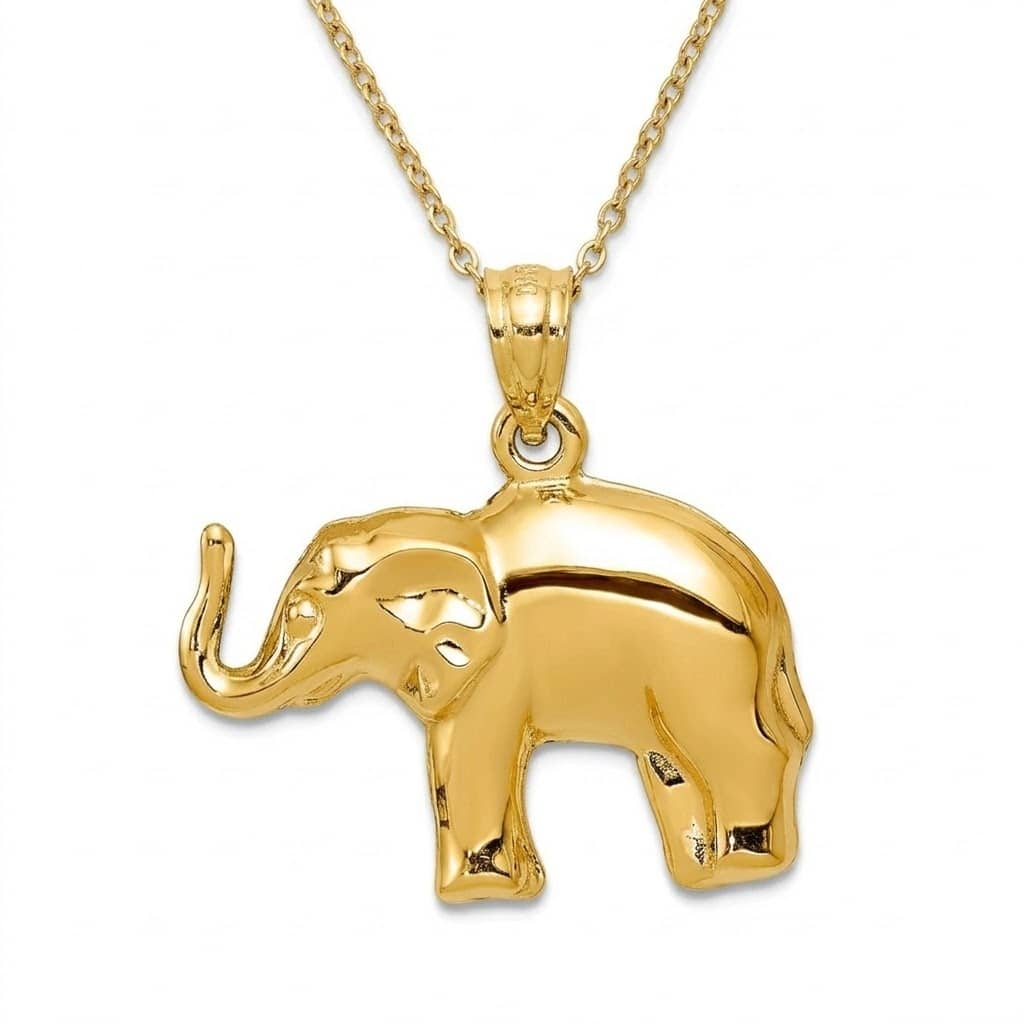 Curata 14k Yellow Gold 18" Polished 21.5mm Elephant Pendant Necklace