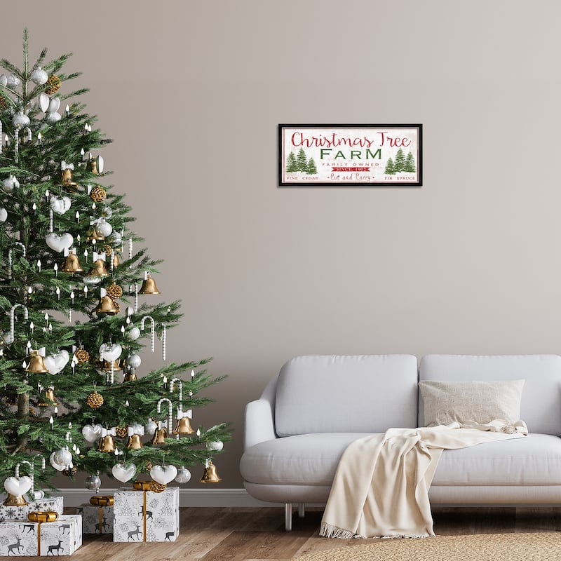 Stupell Vintage Christmas Tree Farm Sign Green Pine Forest Framed Wall Art - Red
