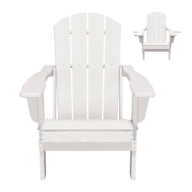 Foldable HDPE Adirondack Chair with Dual Cup Holders - White