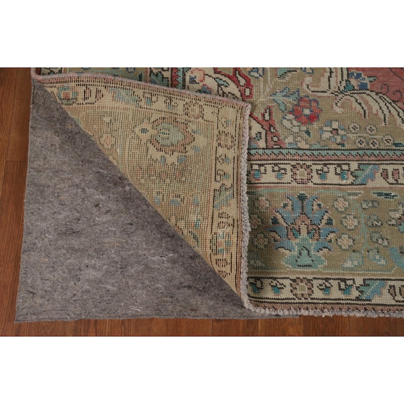 Hand Knotted Oriental 100% Wool Carpet Traditional Floral Pink Tabriz Area Rug - 9' 2'' X 6' 6''