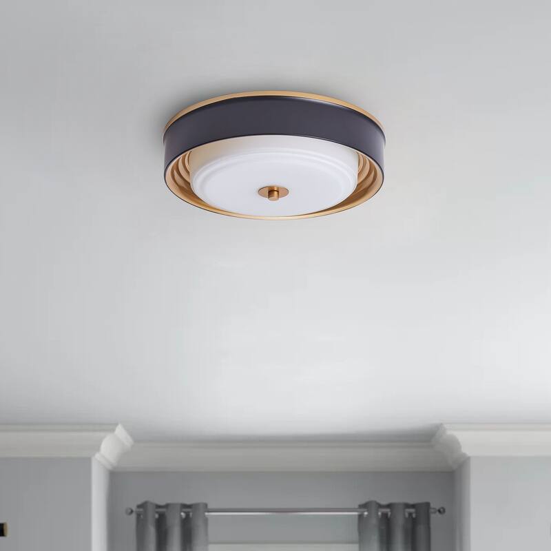 Vintage Black 2-Light Drum Shape Flush Mount Ceiling Lamp