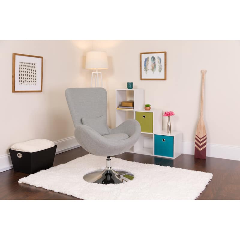 LeatherSoft Swivel Side Reception Chair with Bowed Seat - Light Gray Fabric