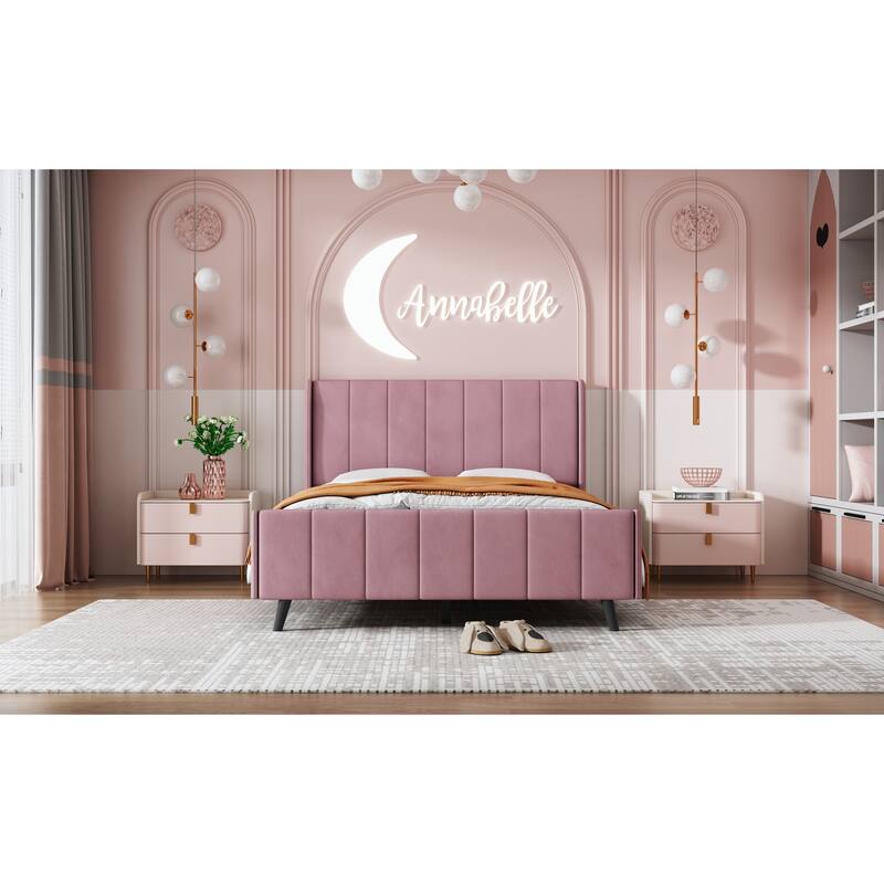 Full Upholstered Platform Bed in Velvet with Elegant Tufted Headboard, Support for 700lbs, and Open Underbed Storage