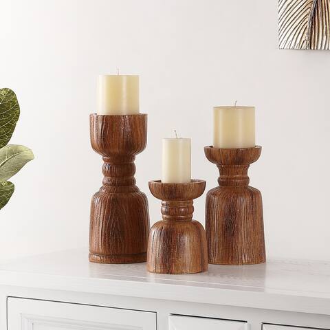 SAFAVIEH Lia Faux Wood Decorative Candle Holder (Set of 3) - 4.1" W x 4.1" L x 5.9" H