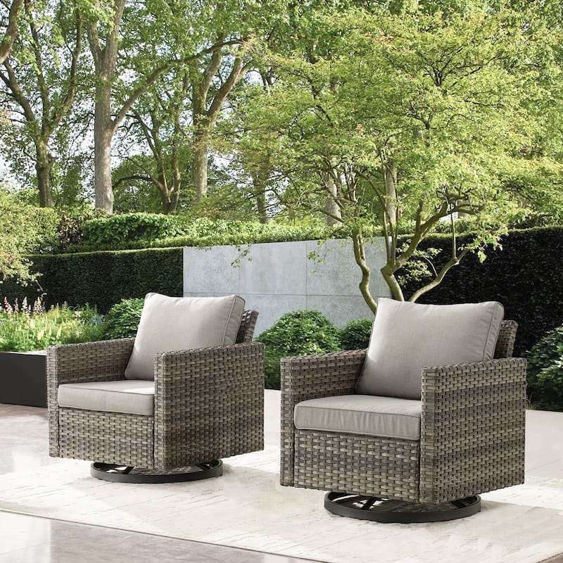 2PCS Gymojoy Outdoor Patio Swivel Chairs with Cushion - Grey - Grey