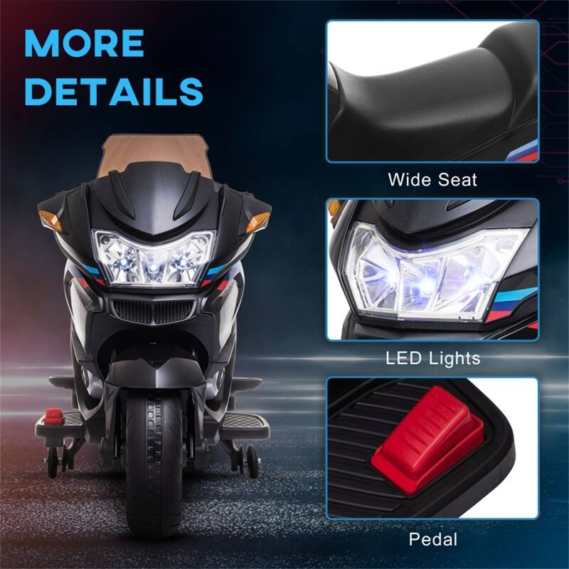 12V Kids Electric Motorcycle with Headlights and Removable Training Wheels USB Adjustable Volume - 46.75" L x 15.5" W x 26" H