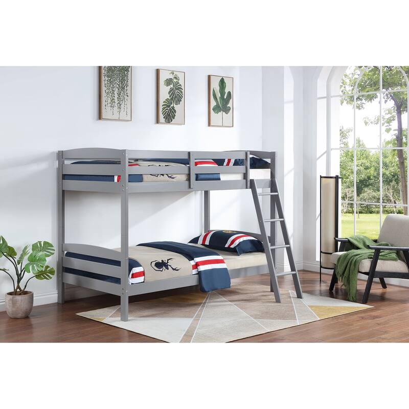 Rhea Farmhouse Grey Wood Twin Over Twin Bunk Bed