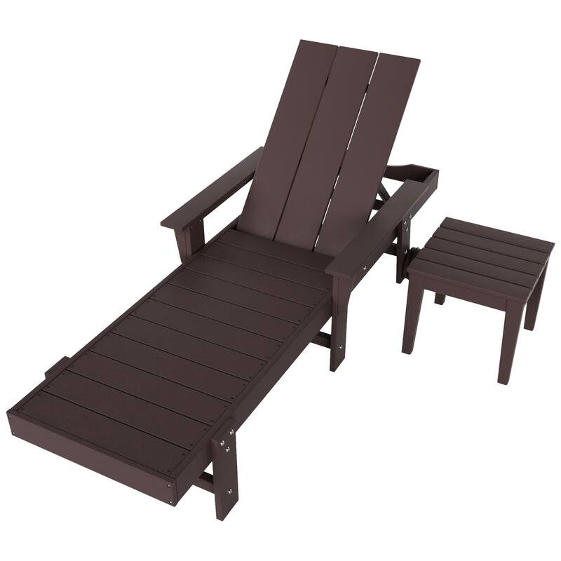 Polytrends Shoreside Modern Poly Eco-Friendly All Weather Reclining Chaise Lounge With Arms, Wheels, & Side Table (2-Piece Set)