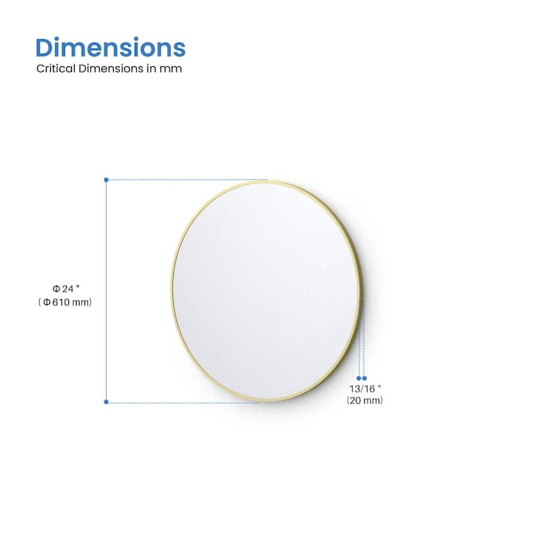 24 Inch Shatterproof Wall Mount Metal Frame Mirror
