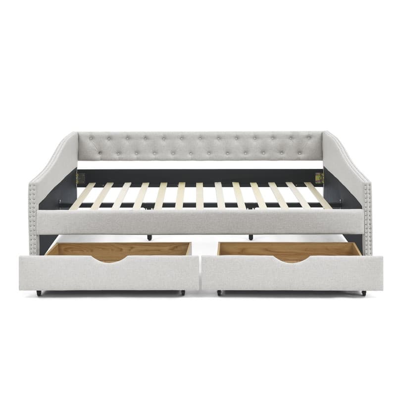 Queen Size Upholstered Tufted Daybed Sofa Bed with Two Drawers