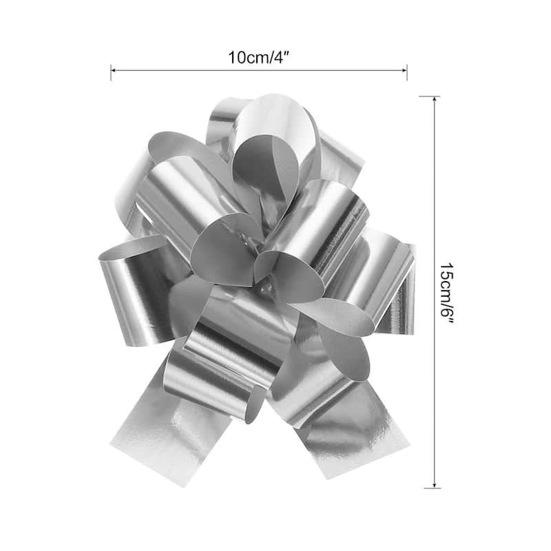 10pcs Metallic Large Big Pull Bow Gift Wrapping Bows Ribbon for Decor - Silver - 4 inch