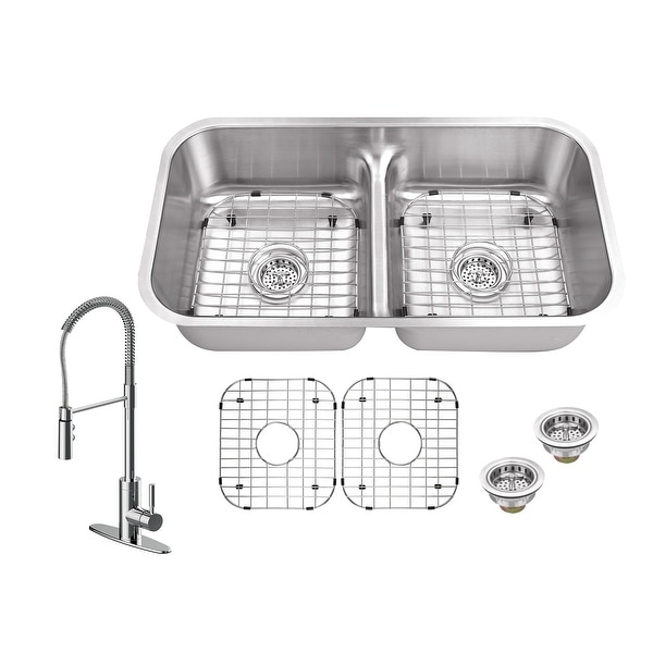 Build Essentials DSS183218CLD/MK6557 32-1/4" Undermount Double Basin Stainless Steel Kitchen Sink with Single Hole 1.8 GPM