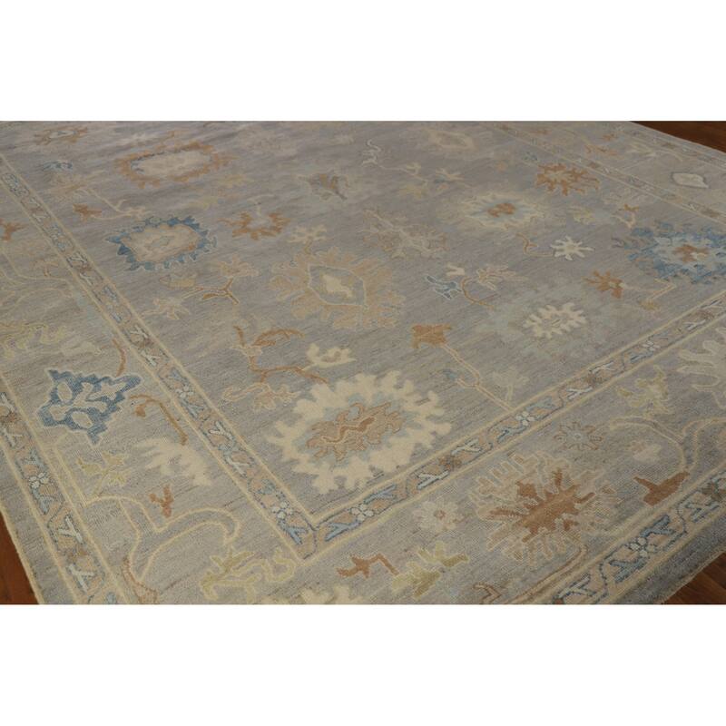 Hand Knotted Oriental 100% Wool Carpet Transitional All-Over Greys & Charcoal Oushak Area Rug - 12' 4'' X 9' 3''