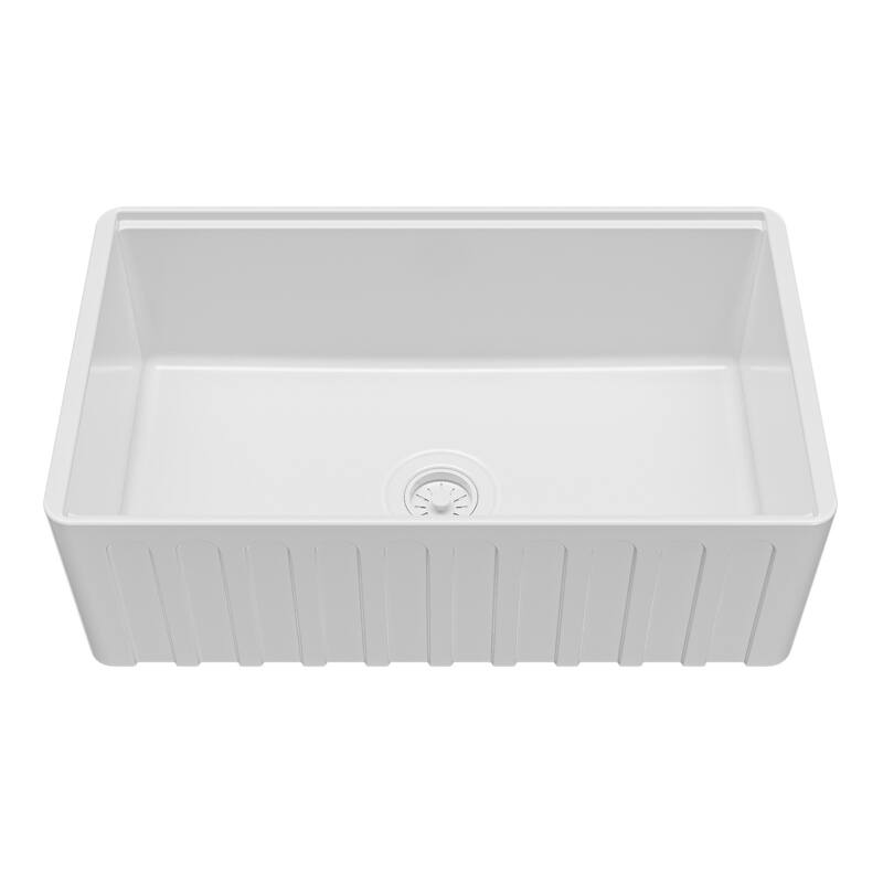 Karran 30" Single Bowl Workstation Fireclay Kitchen Sink with Reversible Fluted Apron Front