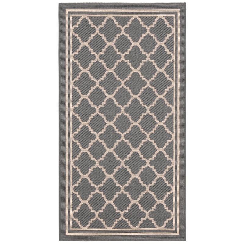 SAFAVIEH Courtyard Kristelle Indoor/ Outdoor Waterproof Patio Backyard Rug - 2'7" x 5' - Anthracite/Beige