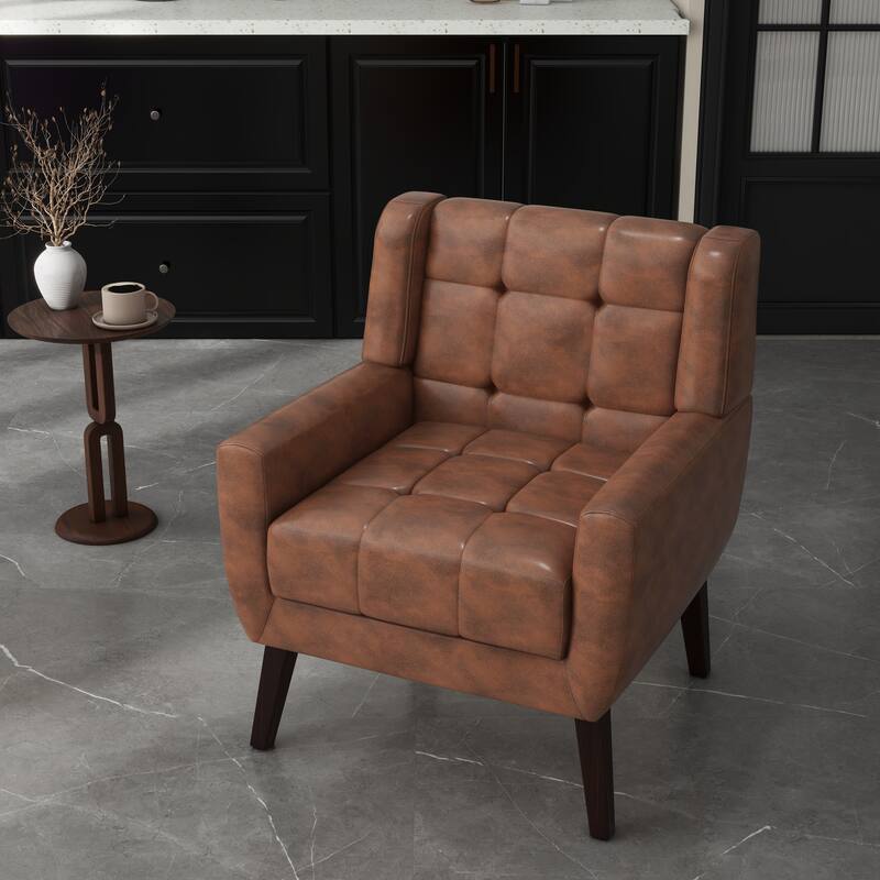 Tufted Upholstered Accent Armchair - Coffee-PU Leather