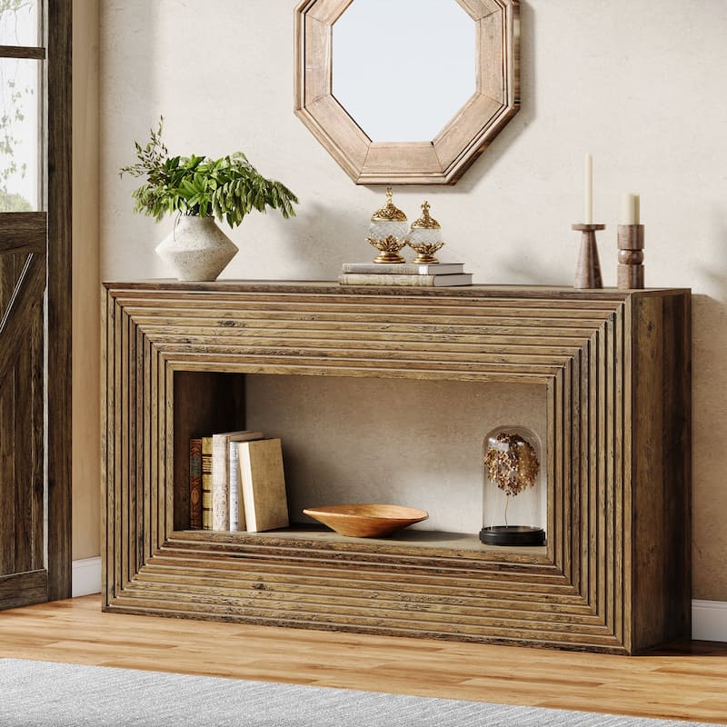 59-Inch Wood Console Sofa Entryway Accent Table for Living Room - Dark Brown