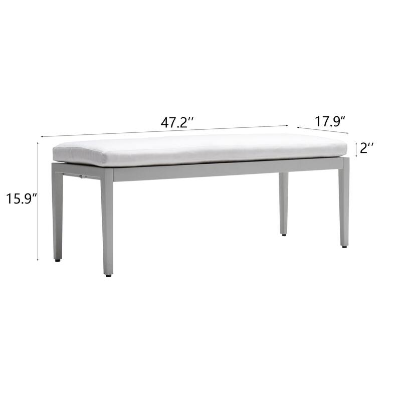 Outdoor Patio Aluminum Bench with Cushion
