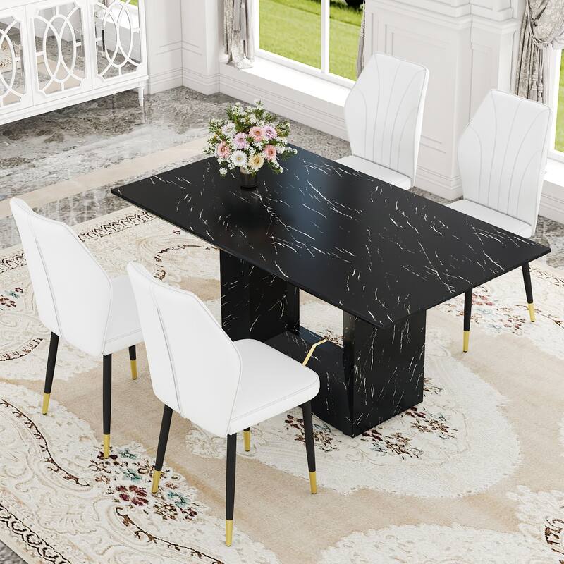 Modern 5-Piece Dining Set with Rectangular Table & Widened Backrest Chairs