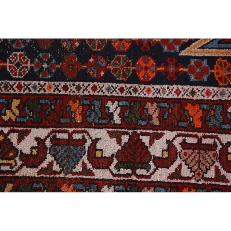 Hand Knotted Oriental 100% Wool Carpet Traditional Medallion Navy Blue & Blues Hamedan Area Rug - 6' 7'' X 4' 2''