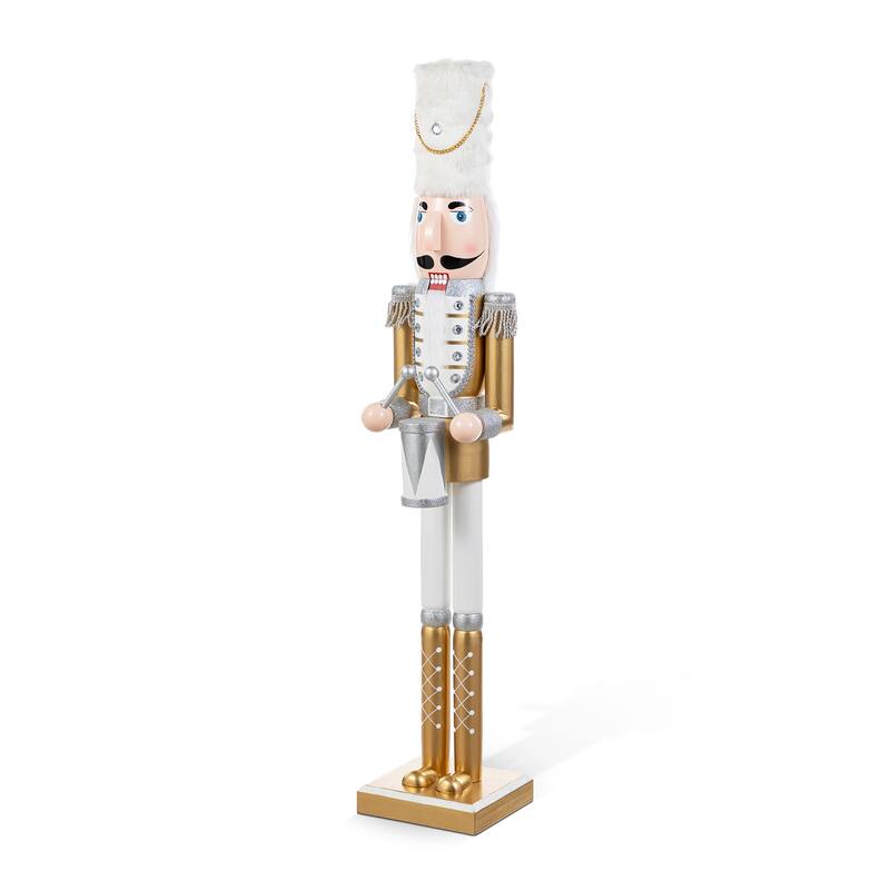 Glitzhome Set of 2 Wooden Christmas Gold Dressed King & Soldier Nutcrackers for Festive Party Fireplace Decor