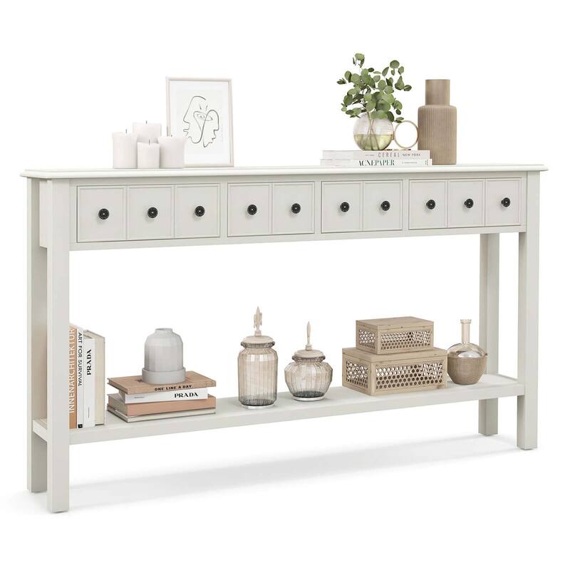 Costway 60" Console Table Retro Entryway Sofa Table with 4 Drawers & - See Details
